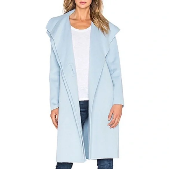Vince Light Blue Double Face Draped Belted Wool Coat Size XS